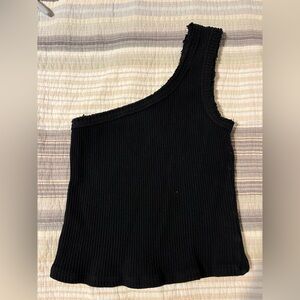 Urban Outfitters Black Ribbed One-Shoulder Knit Top. Medium